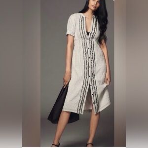 Anthropologie Pilcro Short-Sleeve Babydoll Midi Shirt Dress - black - size M